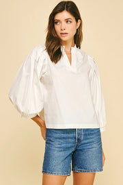 Ruffled Mock Neck Poplin Bloue Top Pinch