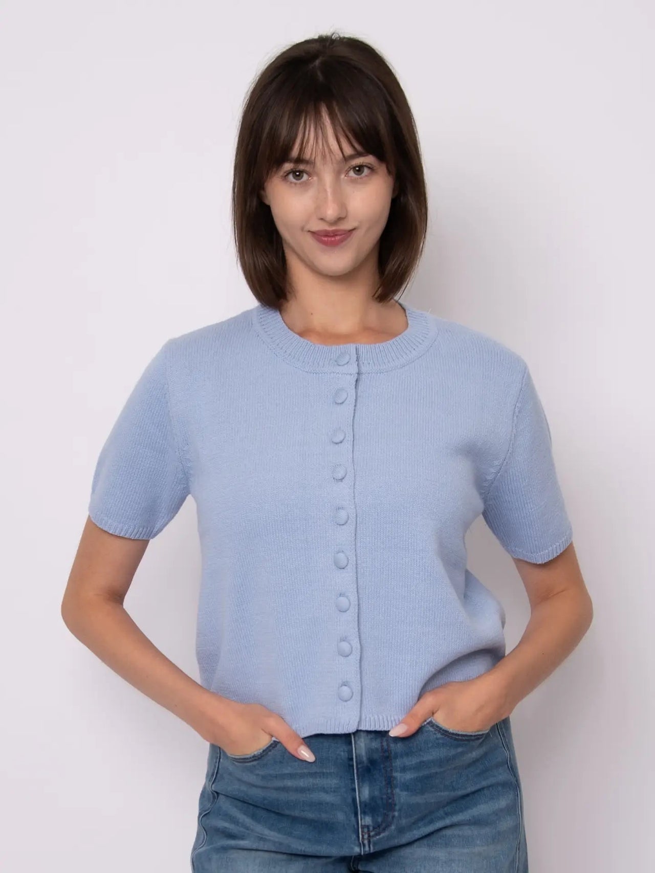 Shia Short Sleeve Crew Neck Cardigan RD Style