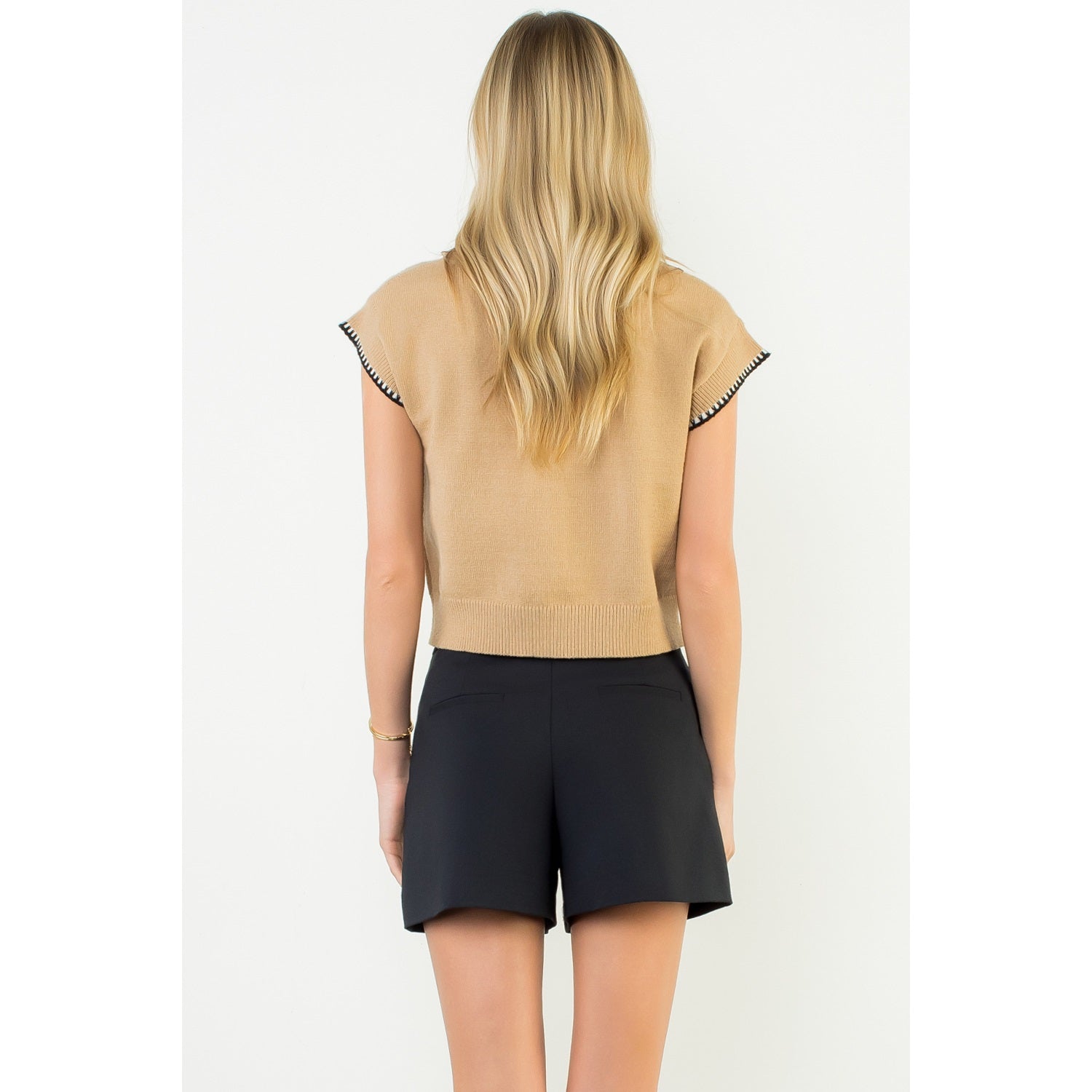 Contrast Trim Collared Button Knit Top THML