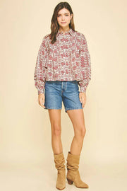 Floral Print Pleat Detail Shirt Pinch