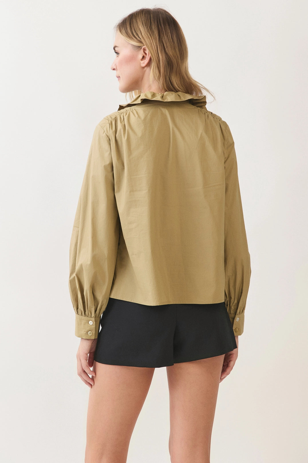 Ruffled High-Neck Button Down Shirt Pinch