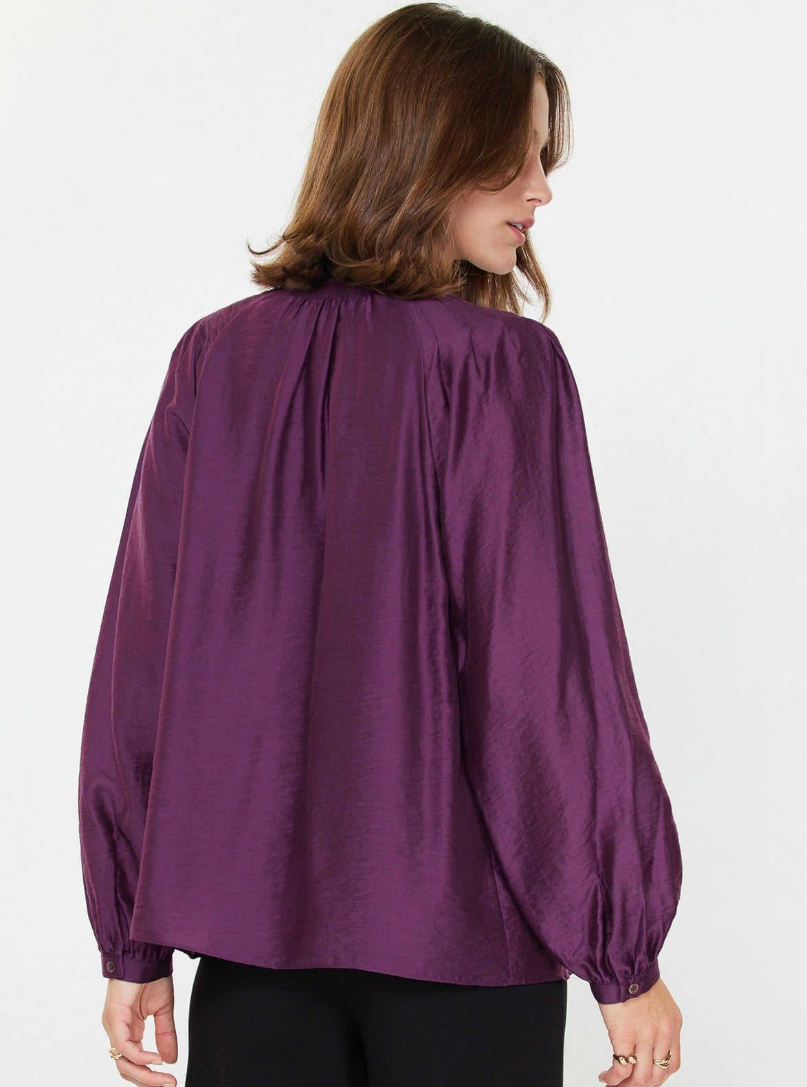 Long-Sleeve Split Neck Blouse Current Air