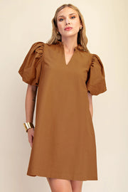 Ruffle V-Neck Puff Sleeve Mini Dress Glam