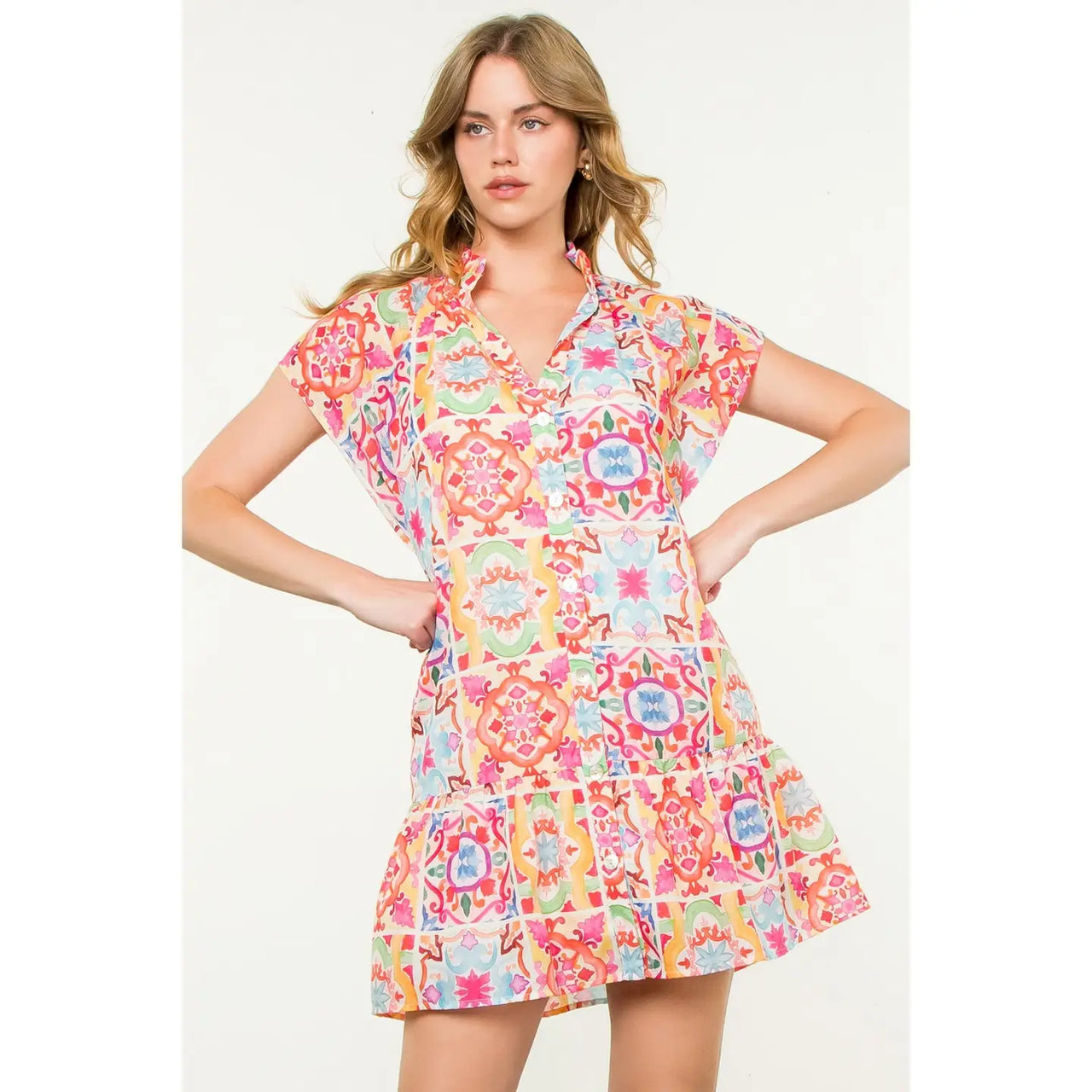 Print Button Up Dress