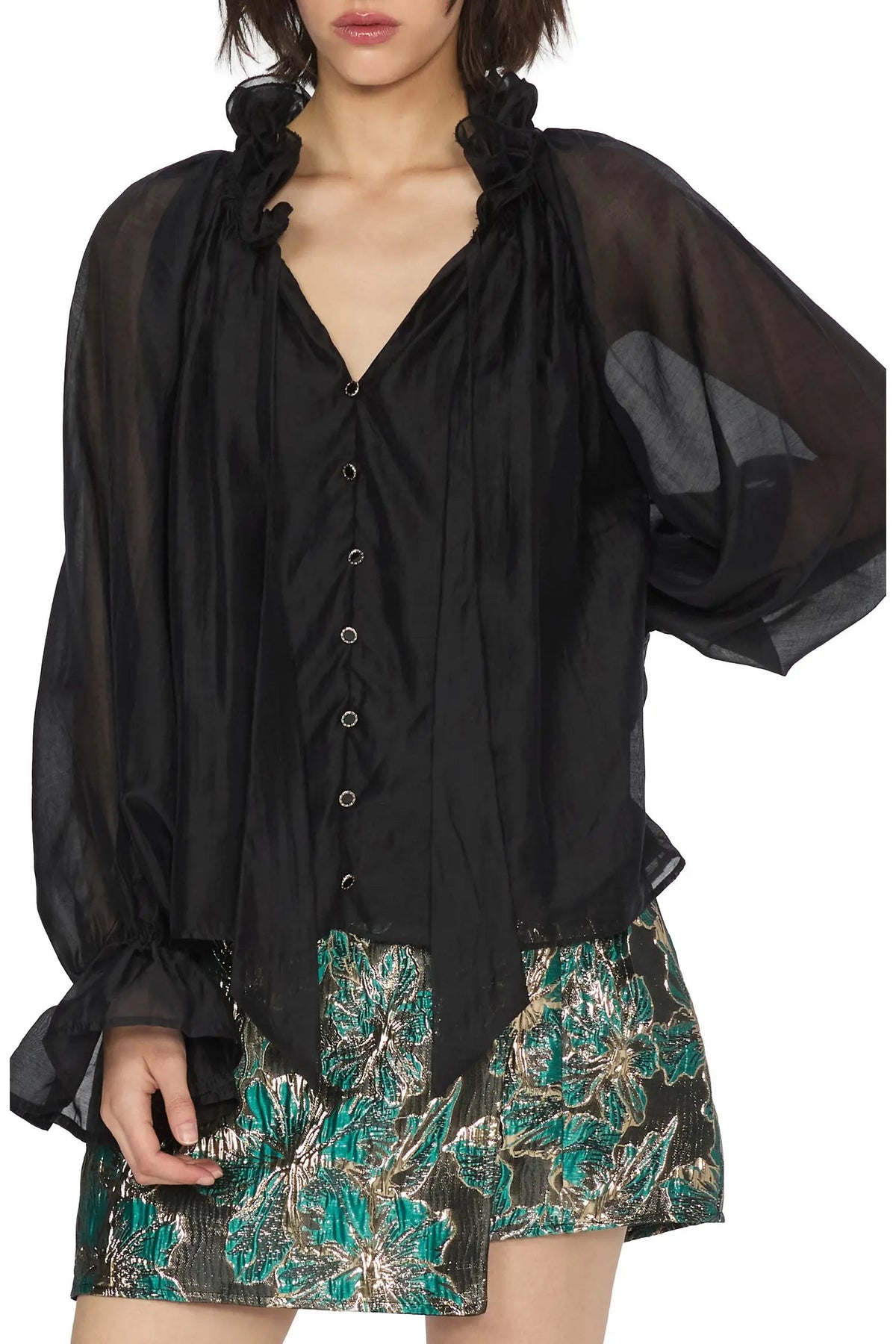 Ziva Ruffle Tie Neck Shirt Ciebon
