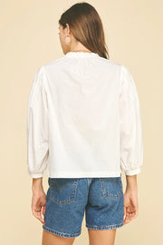Ruffled Mock Neck Poplin Bloue Top Pinch