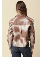 Leah Stripe Button-Up Shirt Olivaceous