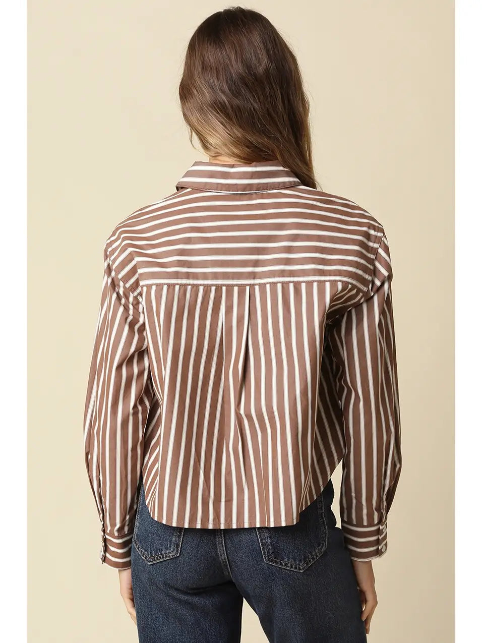 Leah Stripe Button-Up Shirt Olivaceous