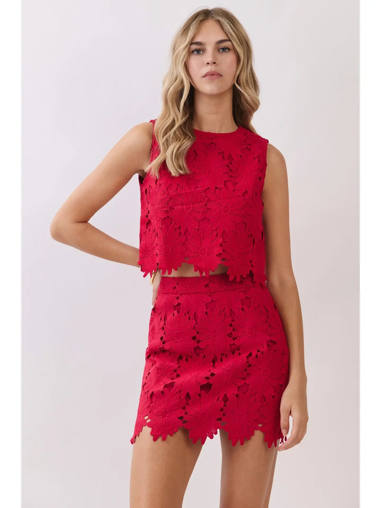 Floral Lace High Rise Mini Skirt TCEC