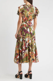 Nythia Printed Flutter Midi Dress Ciebon