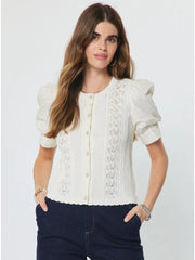 Woven Puff Sleeve Button Down Sweater Current Air