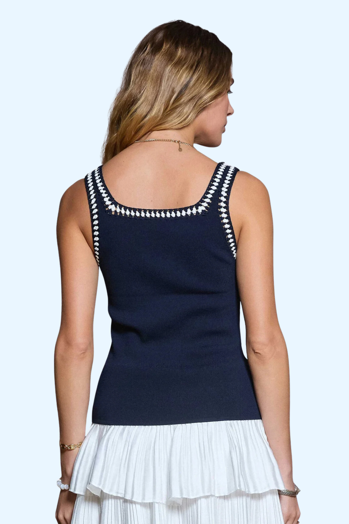 Square Neck Stitched Sweater Tank Top Current Air