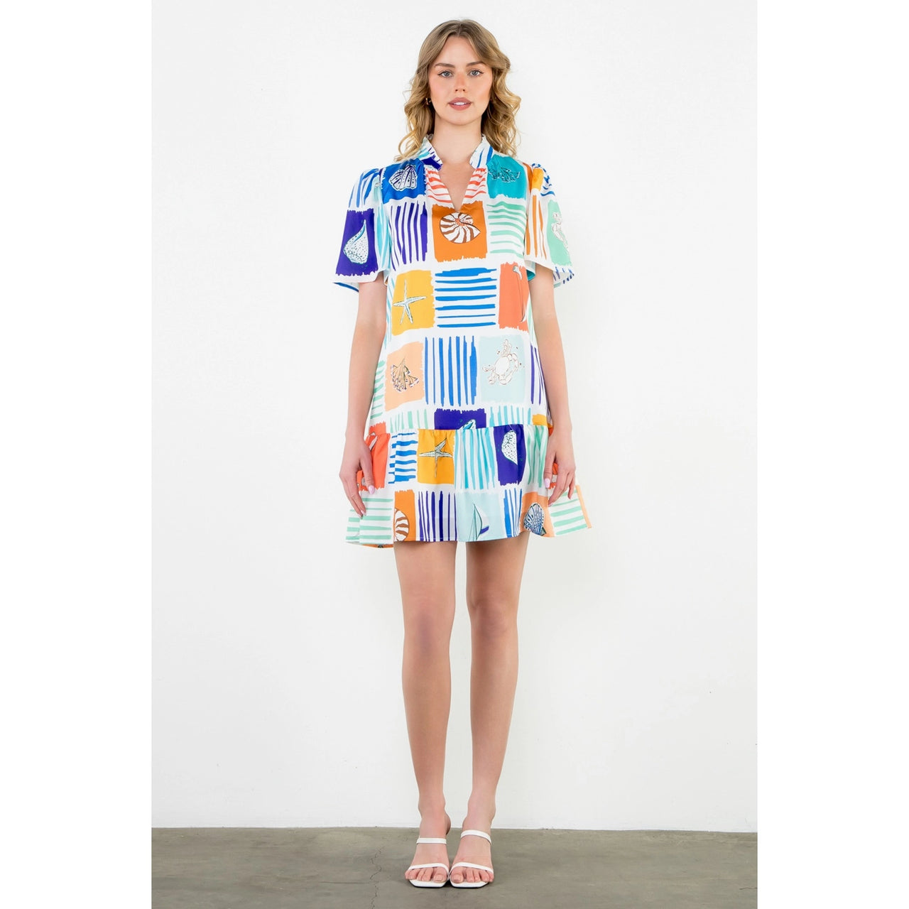 Multi Print Short Sleeve Dress