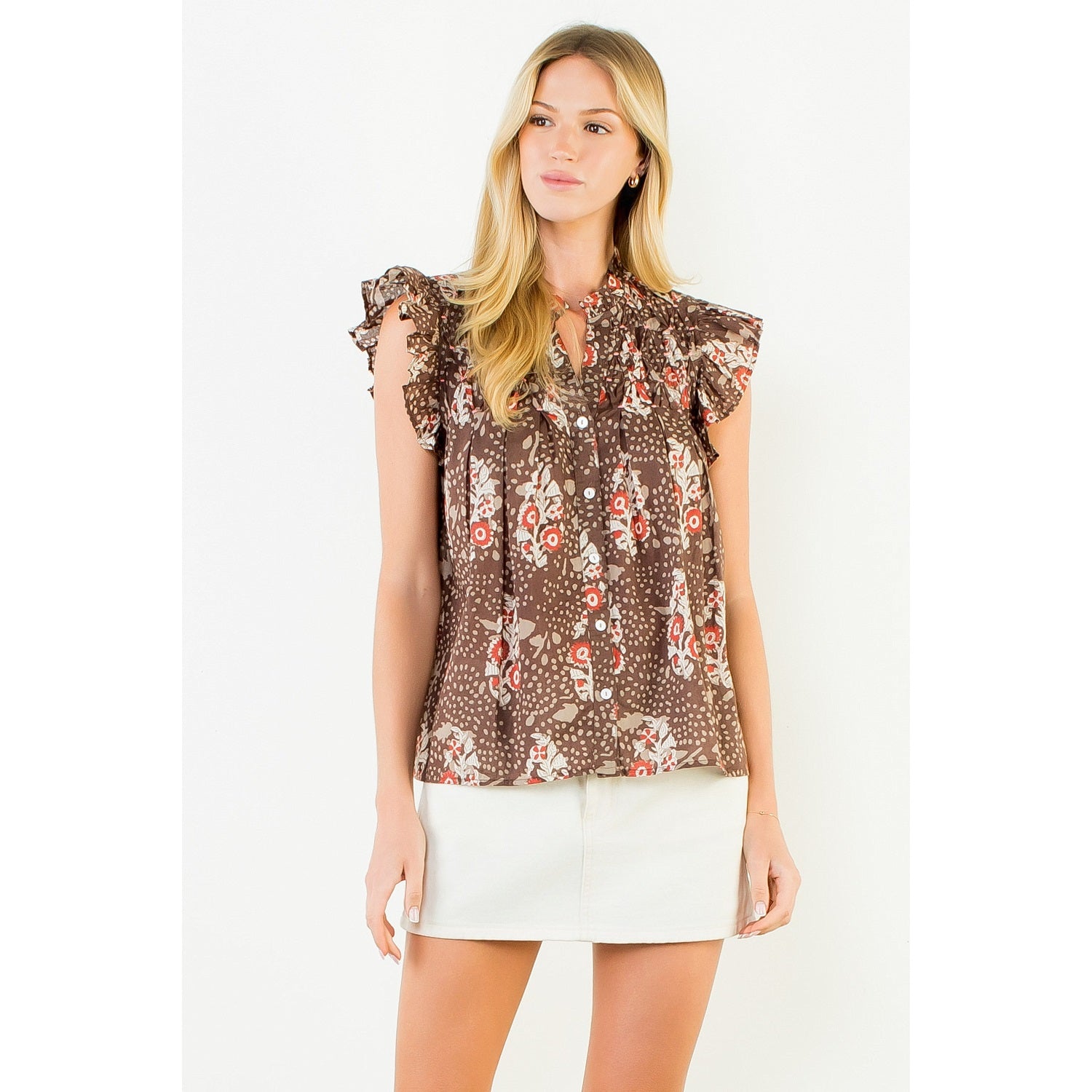 Flutter Sleeve Floral Smocking Top THML