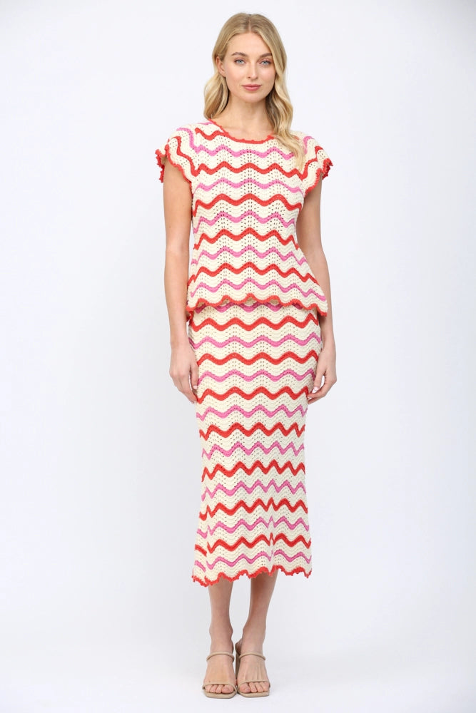 Wavy Chevron Pattern Open Knit Sweater Top Fate