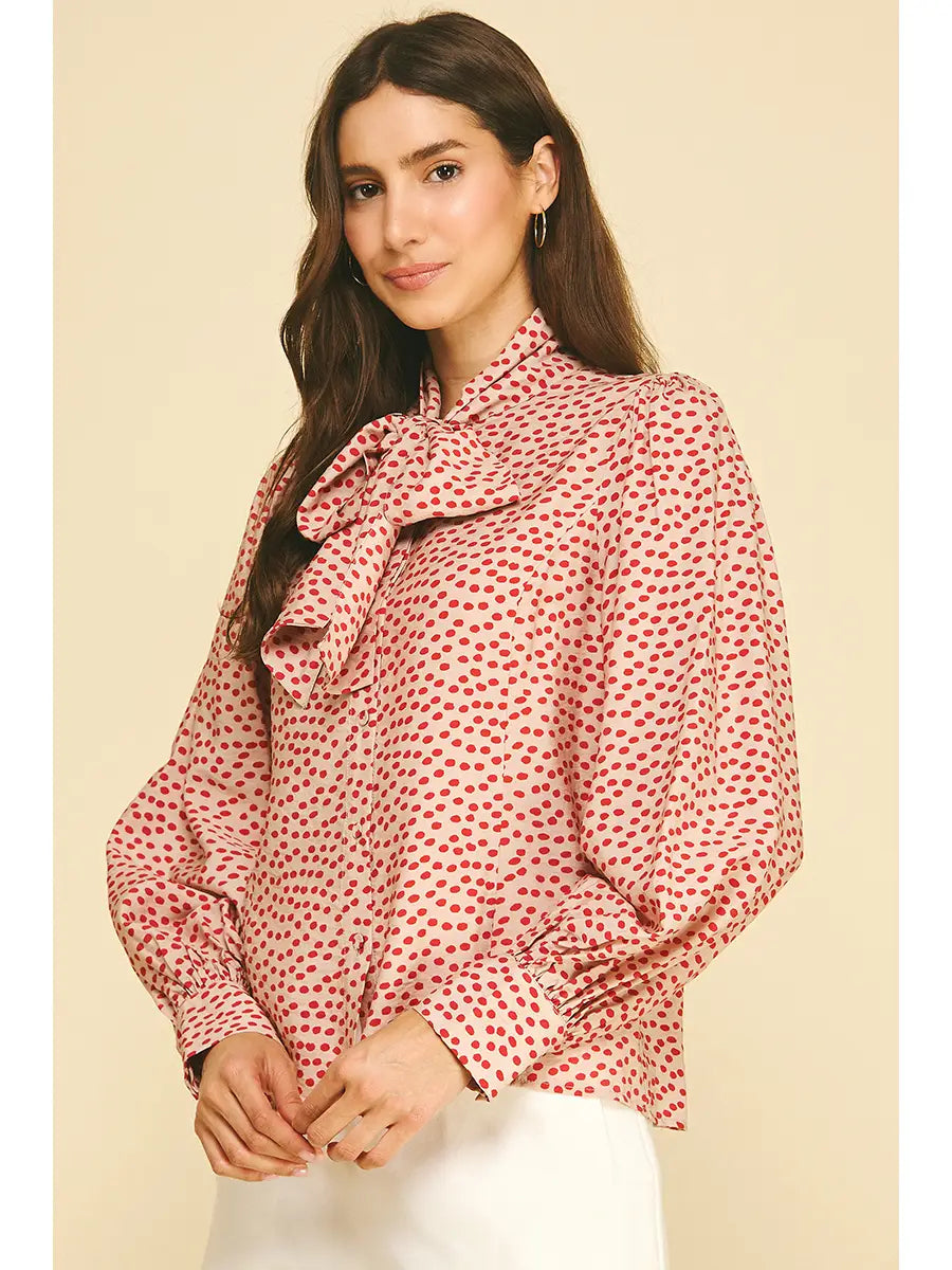 Polka Dot Bow Tie Detailed Shirt Pinch
