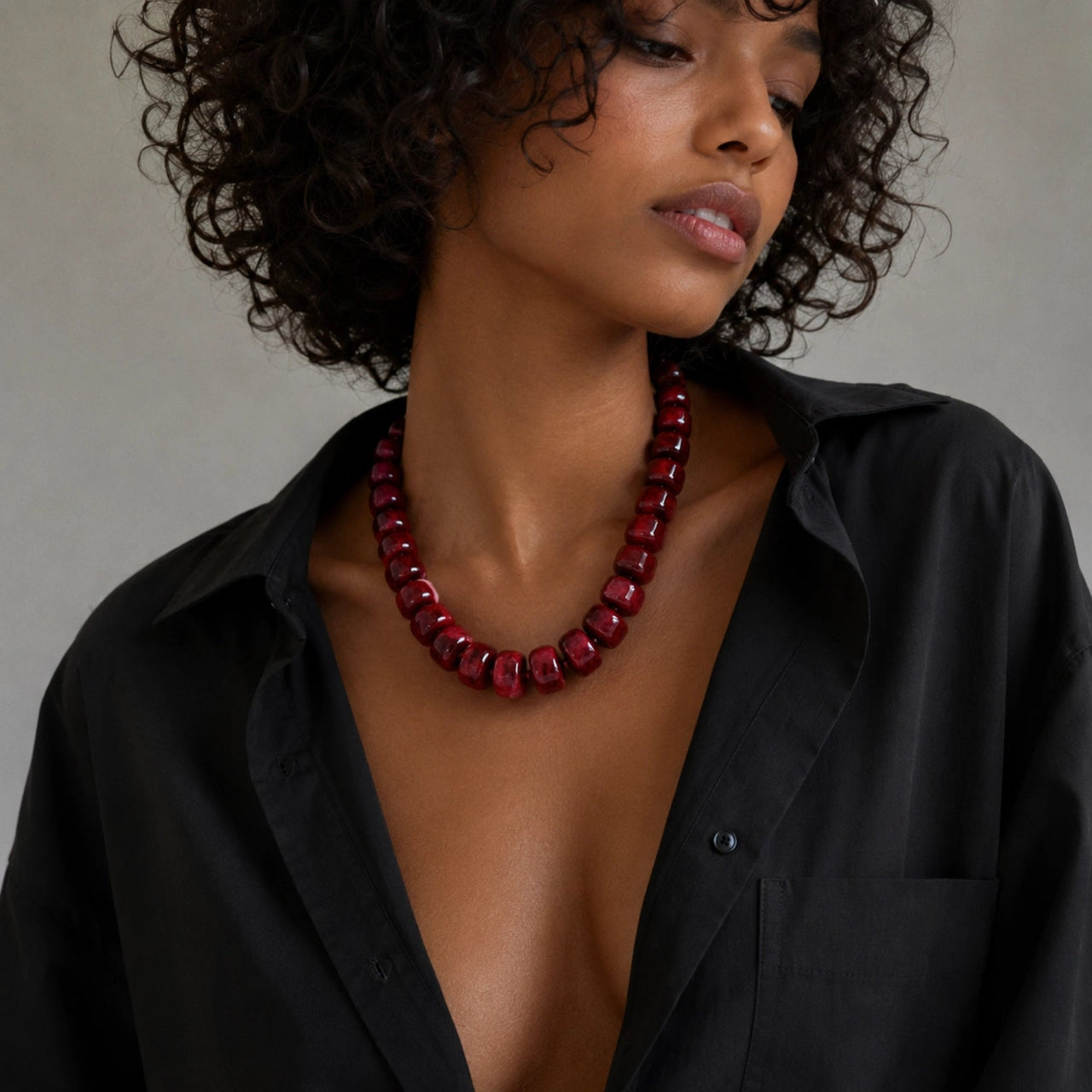 Red Stone Bead Necklace Ellison + Young