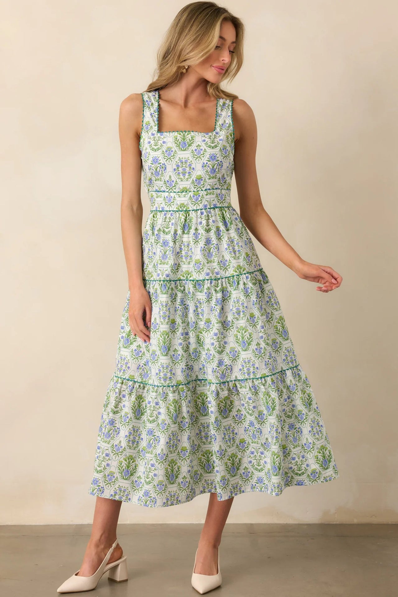 This Is The One Green Geometric Floral Cotton Maxi Dress Entro