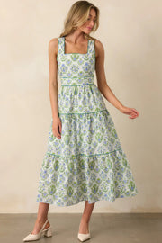 This Is The One Green Geometric Floral Cotton Maxi Dress Entro