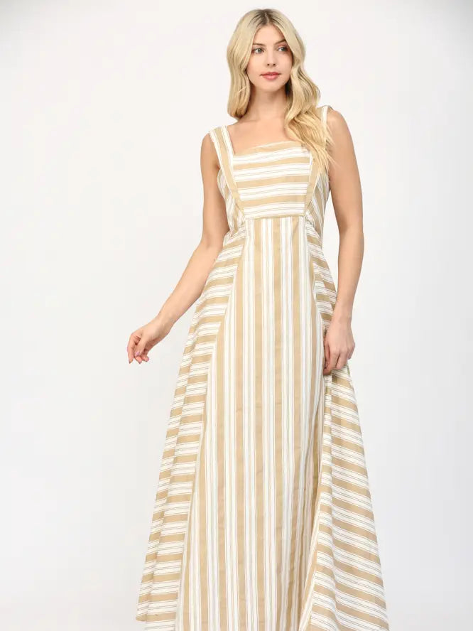 Two-Tone Stripe Long Strap Dress