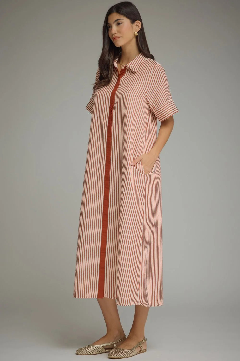 Stripe Short Sleeve Midi Dress Entro