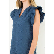 Flutter Sleeve Split Neck Textured Dress THML
