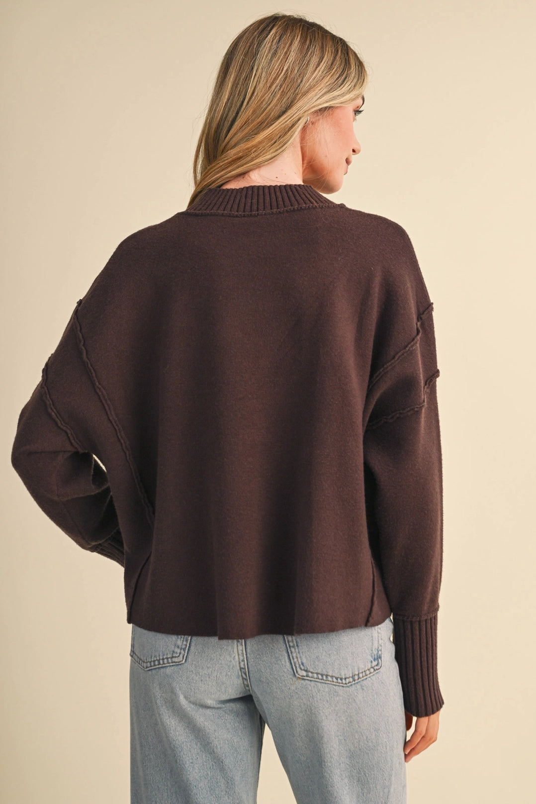 Drop Shoulder Long Sleeve Ribbed Sweate Merci
