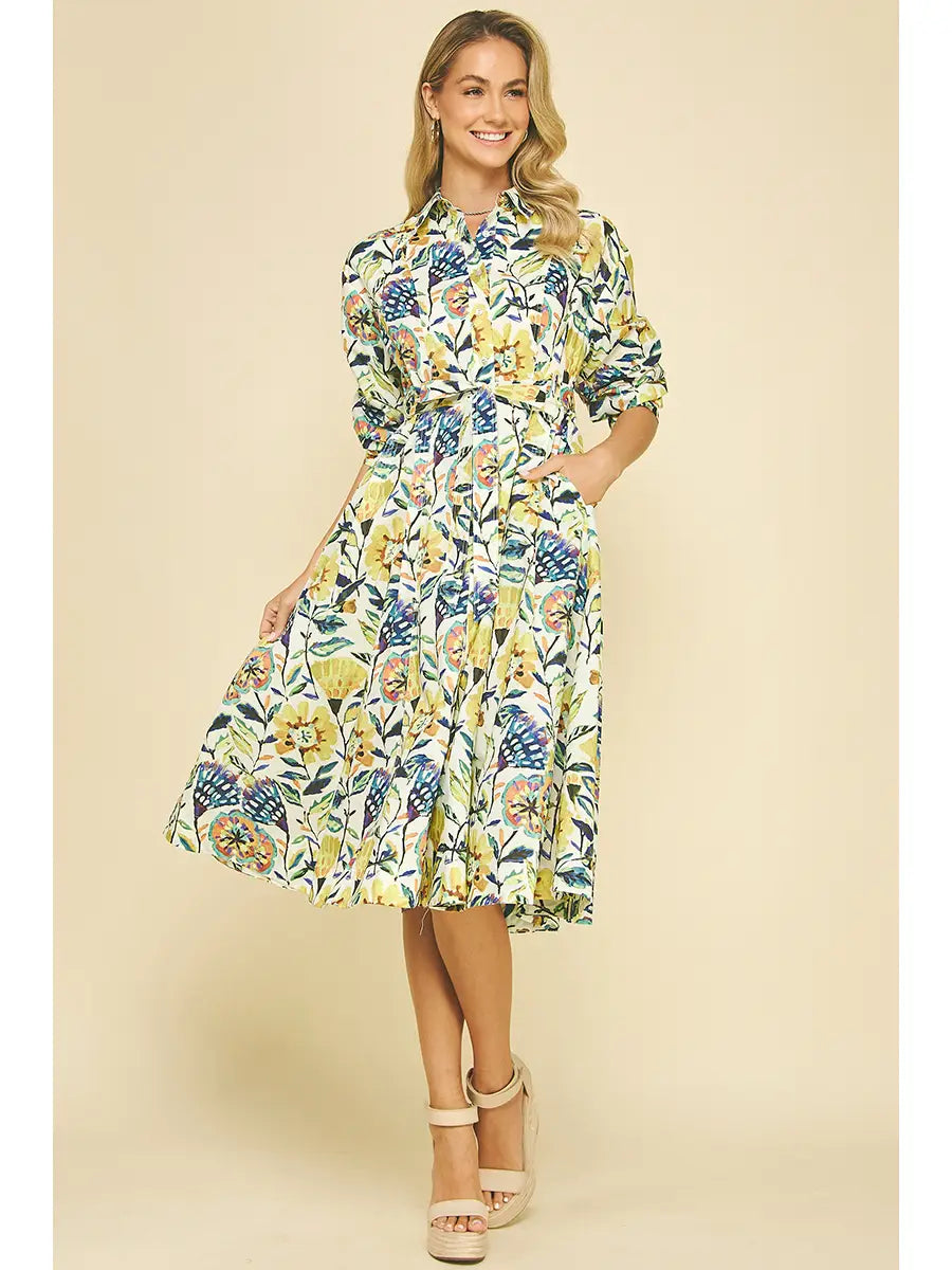 Floral Button Down Midi Dress Pinch