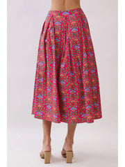 Side Zipper Pleated Detail Floral Midi Skirt TCEC