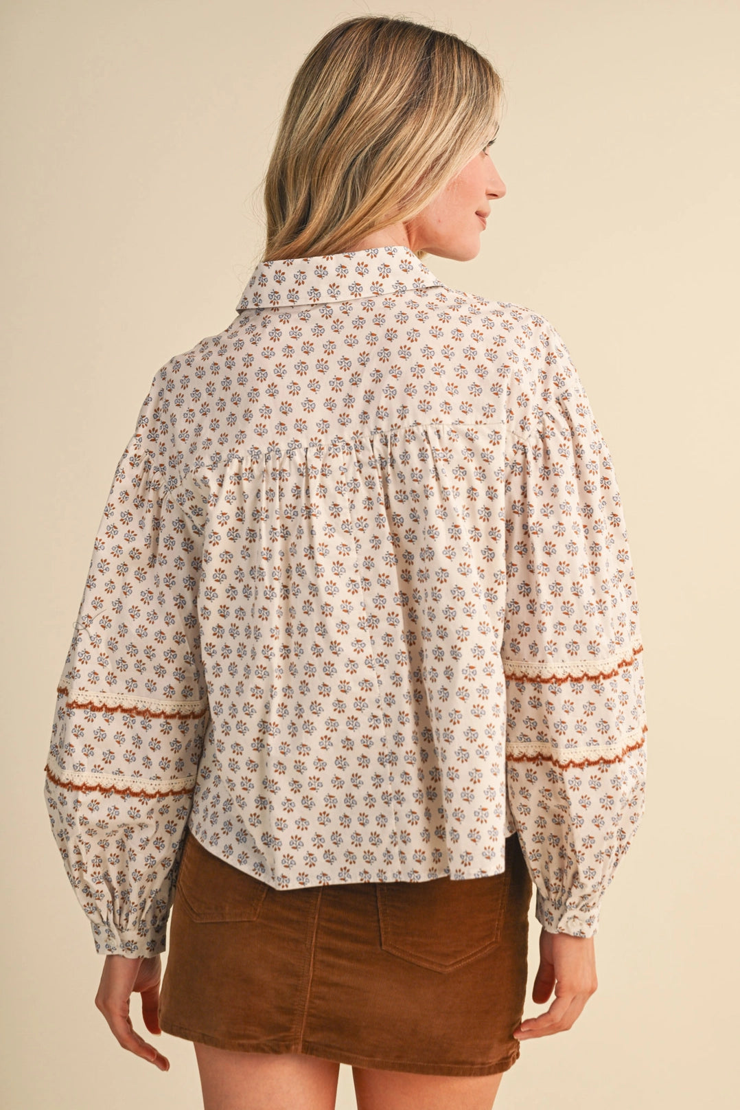 Floral Lace Trim Button Up Top Merci