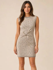 Twisted Detail At the Waist Animal Pattern Sleeveless Knit Dress Fate