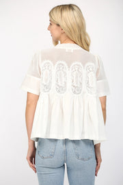 Mesh Combined Top with Applique Fate
