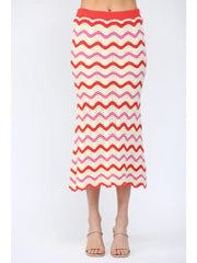 Multicolor Chevron Pattern Open Knit Sweater Skirt Fate