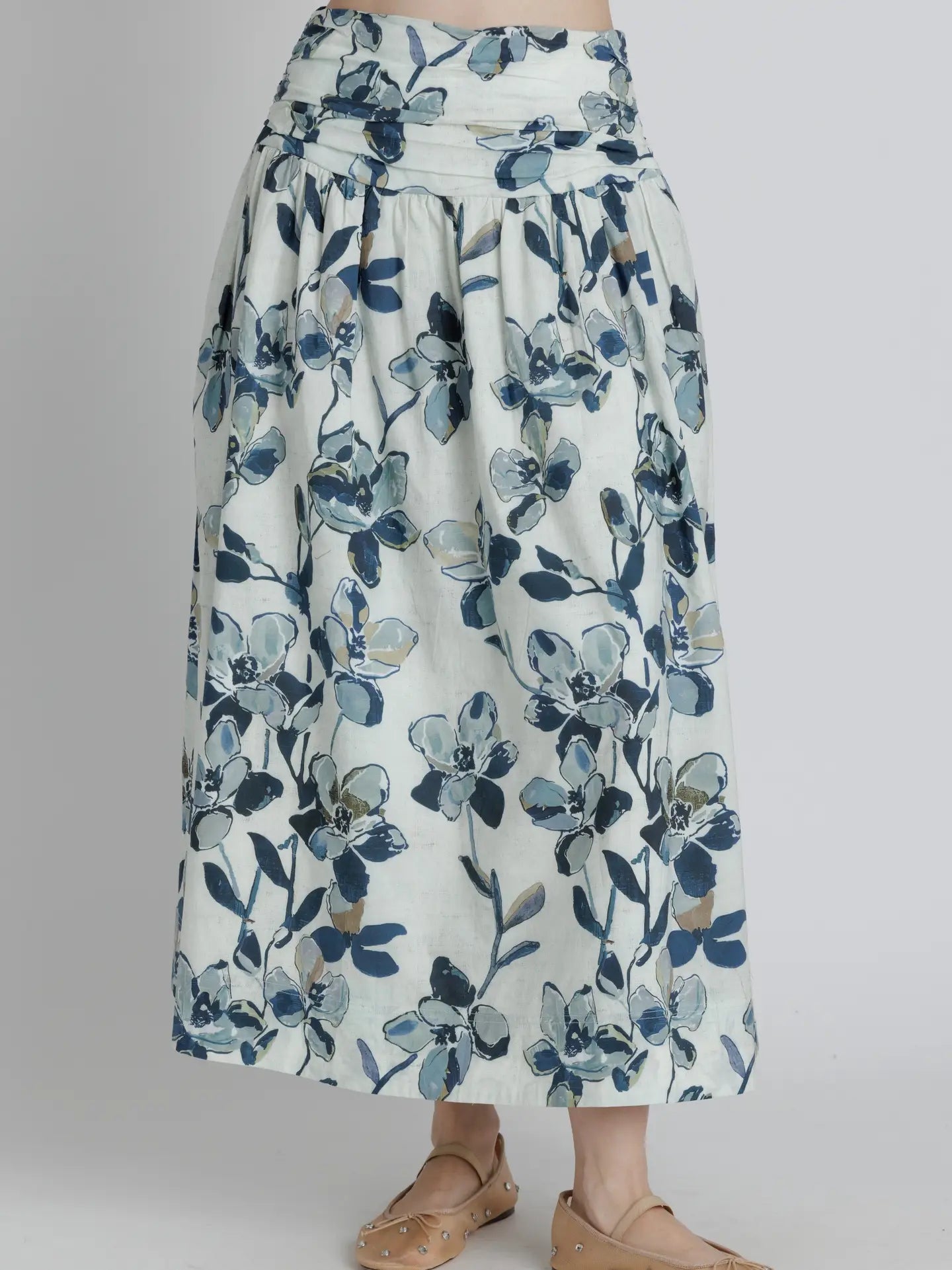 Printed Shirred Maxi Skirt Aureum