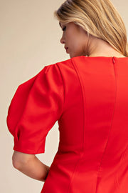 Round Neck Balloon Sleeve Mini Dress Glam