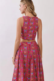 Floral Print Round Neckline Crop Top TCEC