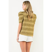 Textured Puff Sleeve Split Neck Top THML