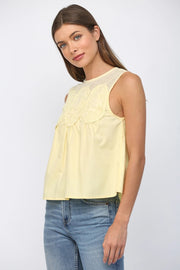 Contrast Mesh Yoke Detail Lace Trimmed Sleeveless Top Fate