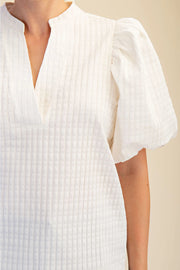 V-Neck Puff-Sleeve Textured Top Glam