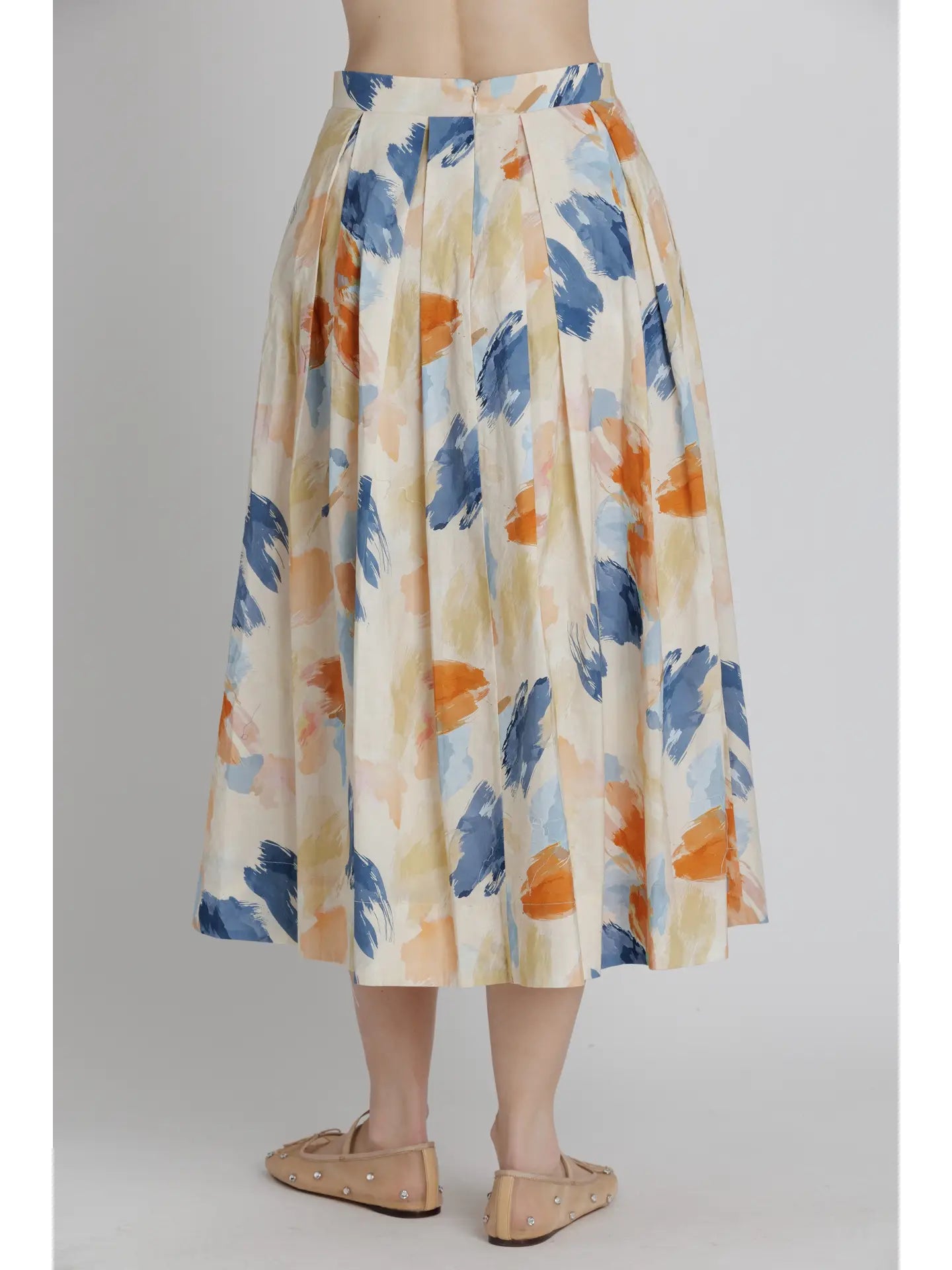 Watercolor Print Pleated Skirt Aureum