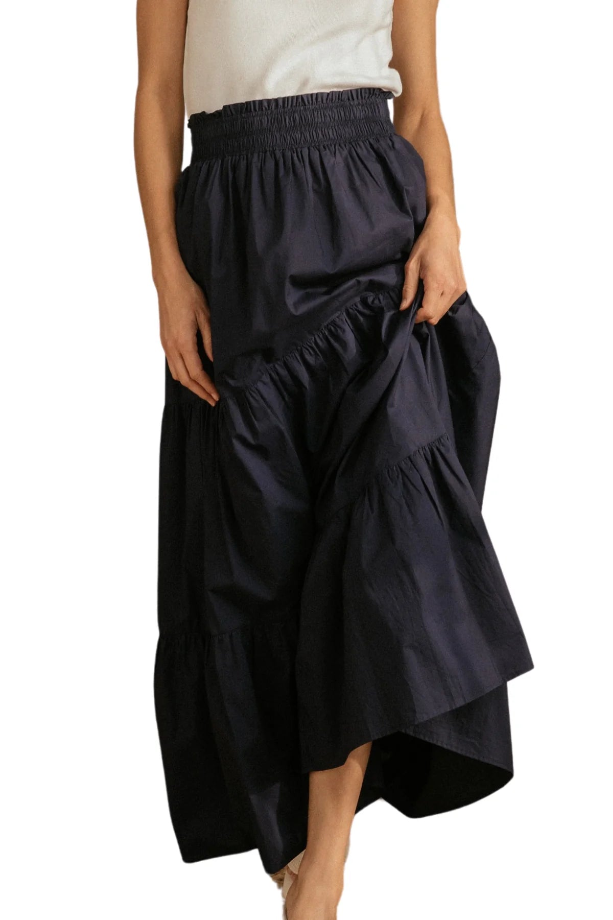 Poplin Smock Waist Maxi Skirt