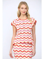 Wavy Chevron Pattern Open Knit Sweater Top Fate