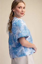 V-Neck Puff Sleeve Jacquard Top Glam