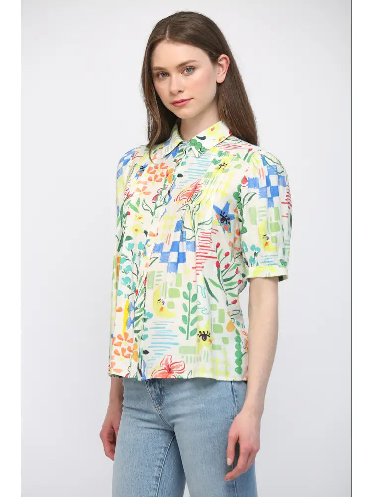Button Front Short Sleeve Collared Shirt Fate