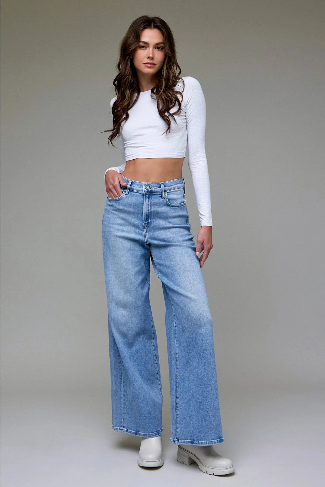 Clean Stretch High Rise Wide Leg Jeans Hidden Jeans