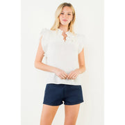 Flutter Sleeve Top w/ Embellished Yoke THML