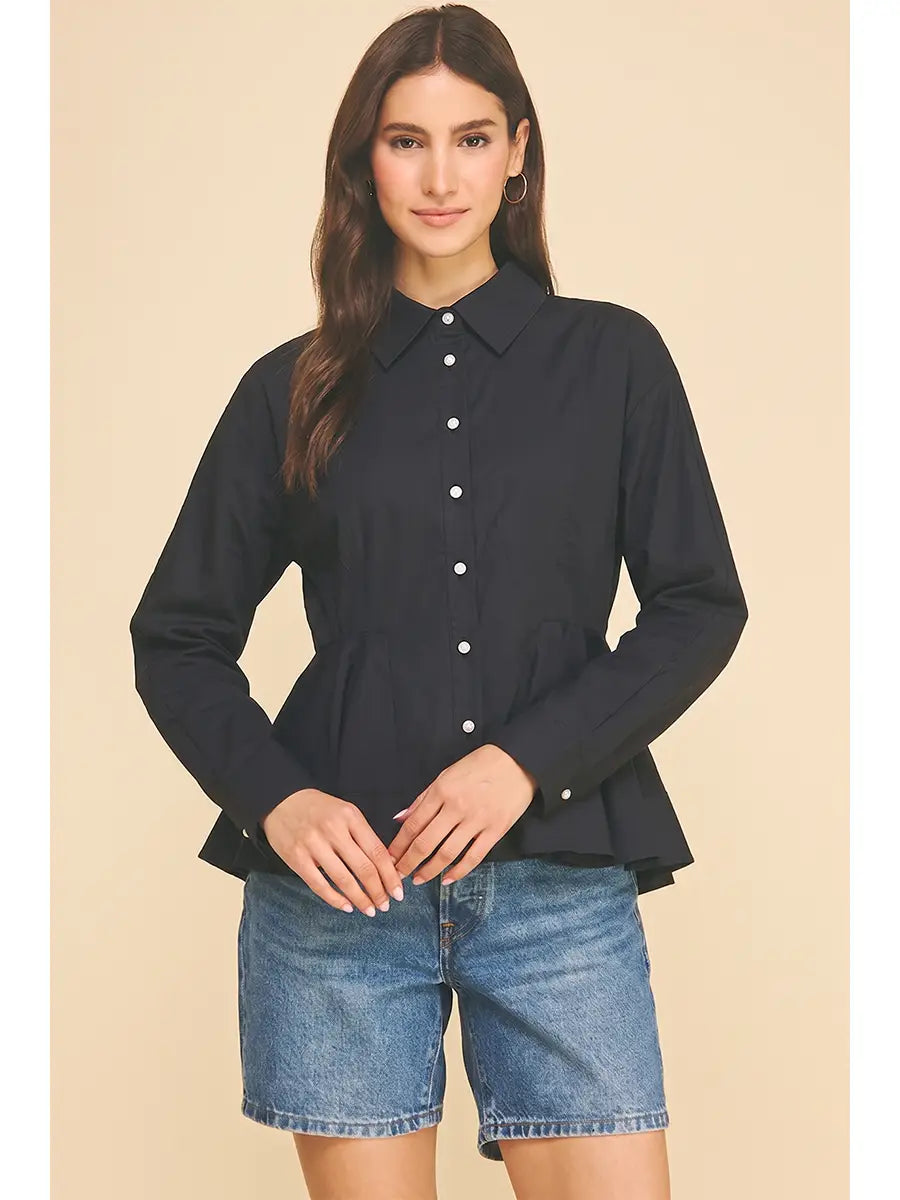Peplum Hem Button Down Shirt Pinch