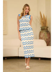 Scalloped Striped Knit Midi Skirt Skies are Blue