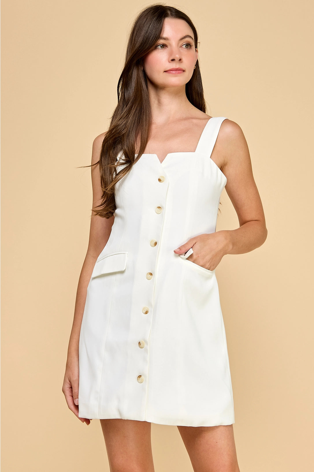 Wide Straps Notch Neckline Tailored Mini Dress TCEC