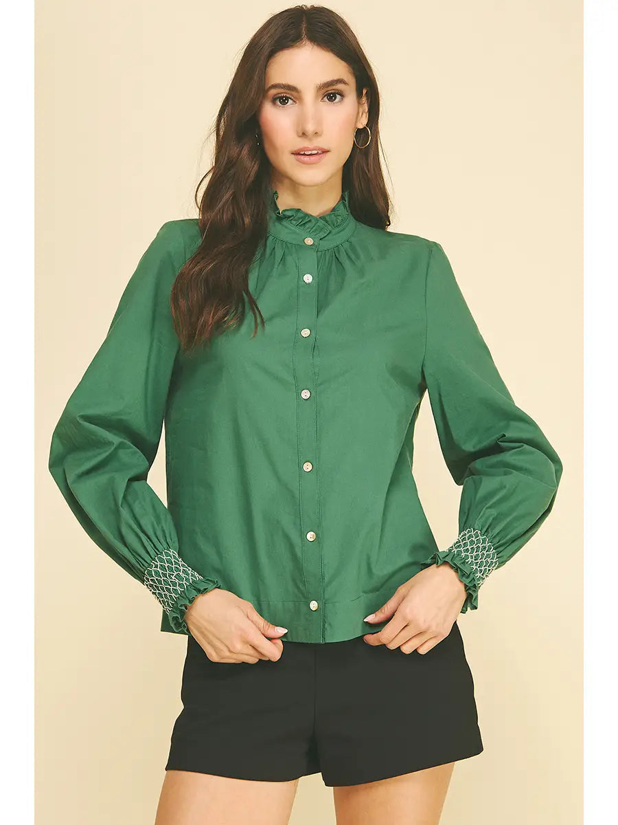 Ruffled Mock Neck Shirt Pinch